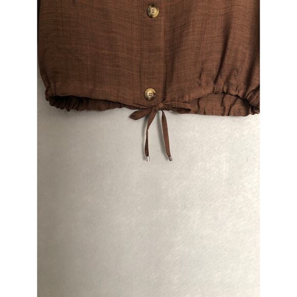 Soho Apparel LTD Drawstring Top Women's Large Roll Tab Sleeves Brown NEW - Picture 3 of 9